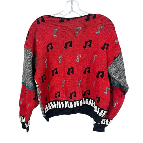 Vintage Sweater Loft Abstract Piano Music Knit Cardigan 80s 90s Art Sweater Med - Picture 4 of 9